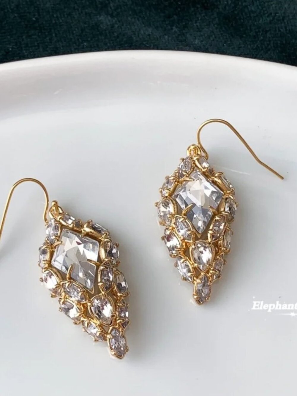 Alexis Bittar Crystal Statement Drop Earrings Gold  Geometric Rhinestone Earring